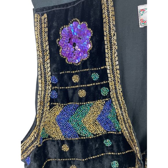 Vintage Sophisticates By Jonathan Martin Beaded Velvet Vest Womens Size Large - Picture 3 of 9